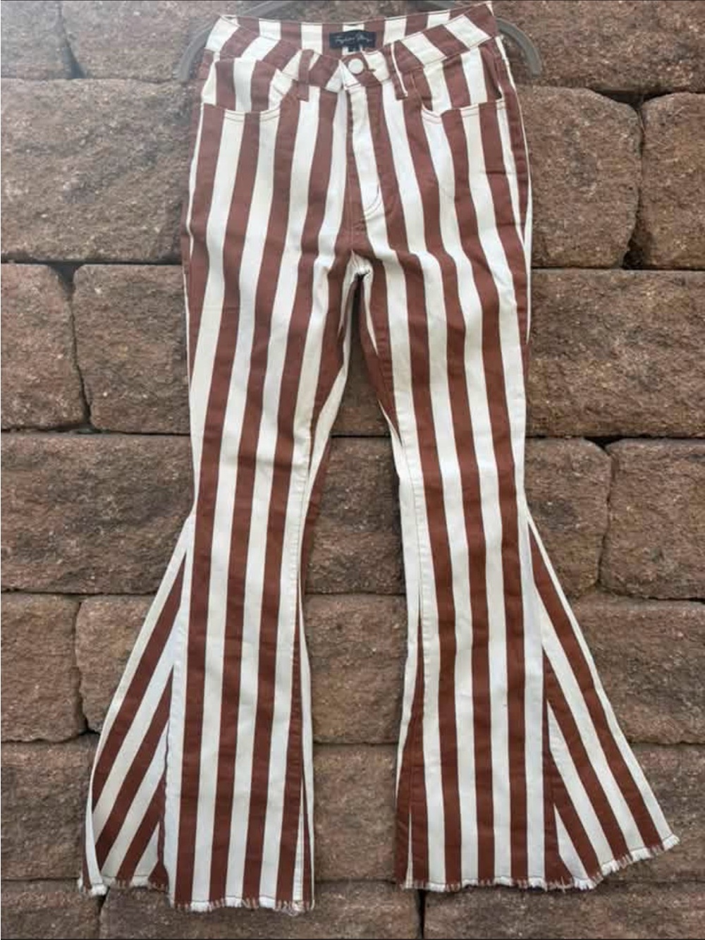 Striped Brown & White Flare Jeans - Women's Wide Leg